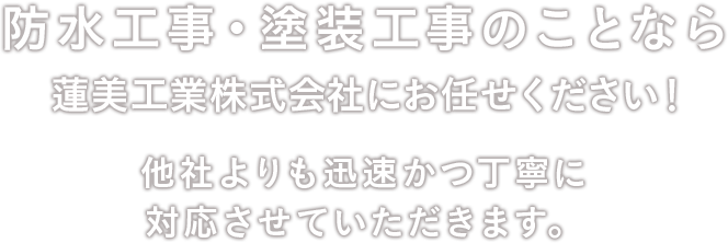 防水工事・塗装工事のことなら蓮美工業株式会社にお任せください！他社よりも迅速かつ丁寧に対応させていただきます。